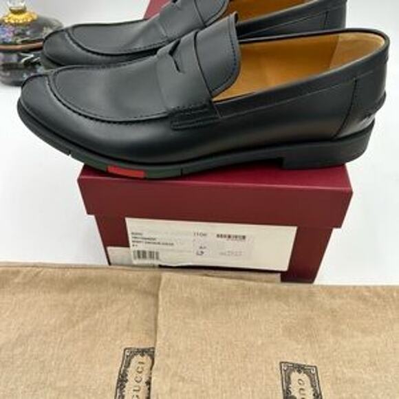 Men's Gucci, leather strap penny loafer with web detail size 6.5 fits 7.5 US - Picture 13 of 15